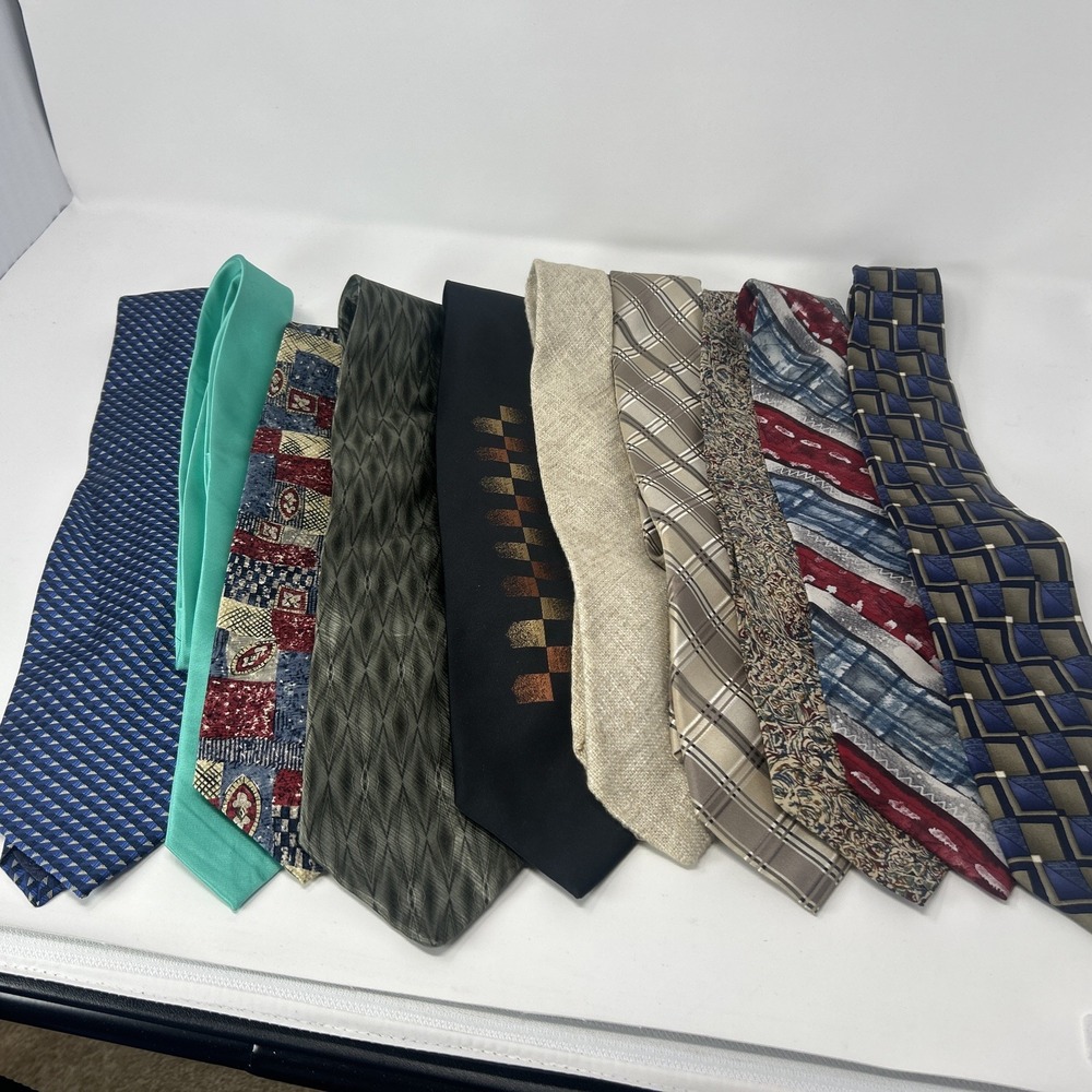 Lot of 10 Vintage & Modern Mens Neckties Silk Blend Eclectic Patterns Solids